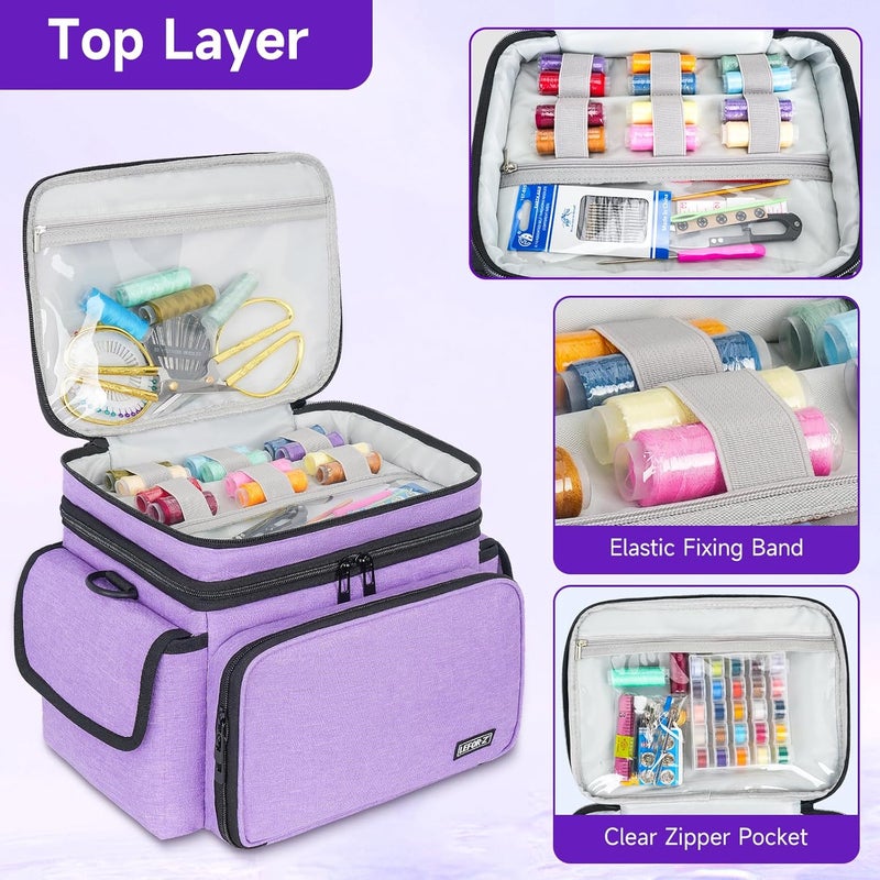 LEFORZ Sewing Supplies Organizer Storage Bag,Double-Layer Protable Travel Sewing Basket for Sew Accessories & Tools,Purple(Bag Only) - Image 3